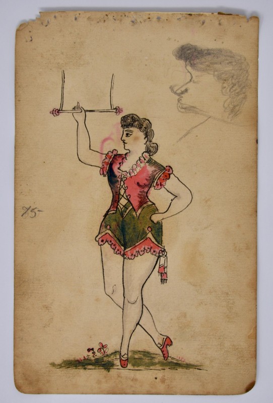 1890s 19th C. American Tattoo Flash Art by James Smith - Female Circus Acrobat