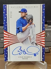 2018 NATIONAL TREASURES COLE HAMELS ON CARD AUTO #SS-CH TEXAS RANGERS /10