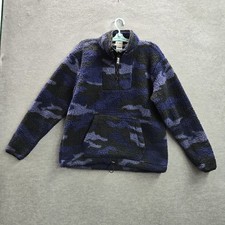 PINK Victoria's Secret Women Sweatshirt M Blue Camouflage Fleece Logo Zipper