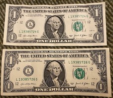 2021 One Dollar Bill (2) 8-Digit Broken Ladder. From The Same Serial Number Pack