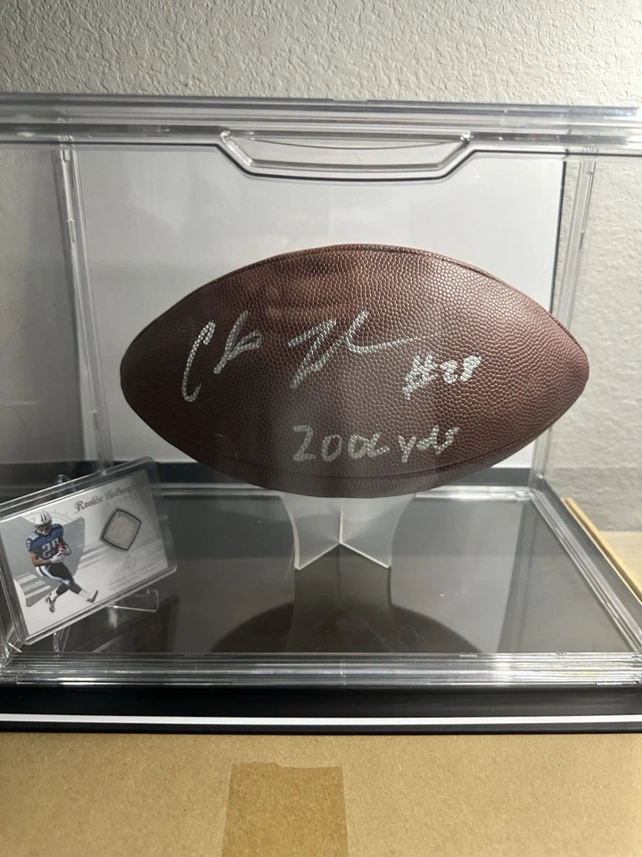 Chris Johnson Football AUTO w/ Inscription 2000 Yds + Ron Dayne AUTO Mini Helmet - Image 2 of 4