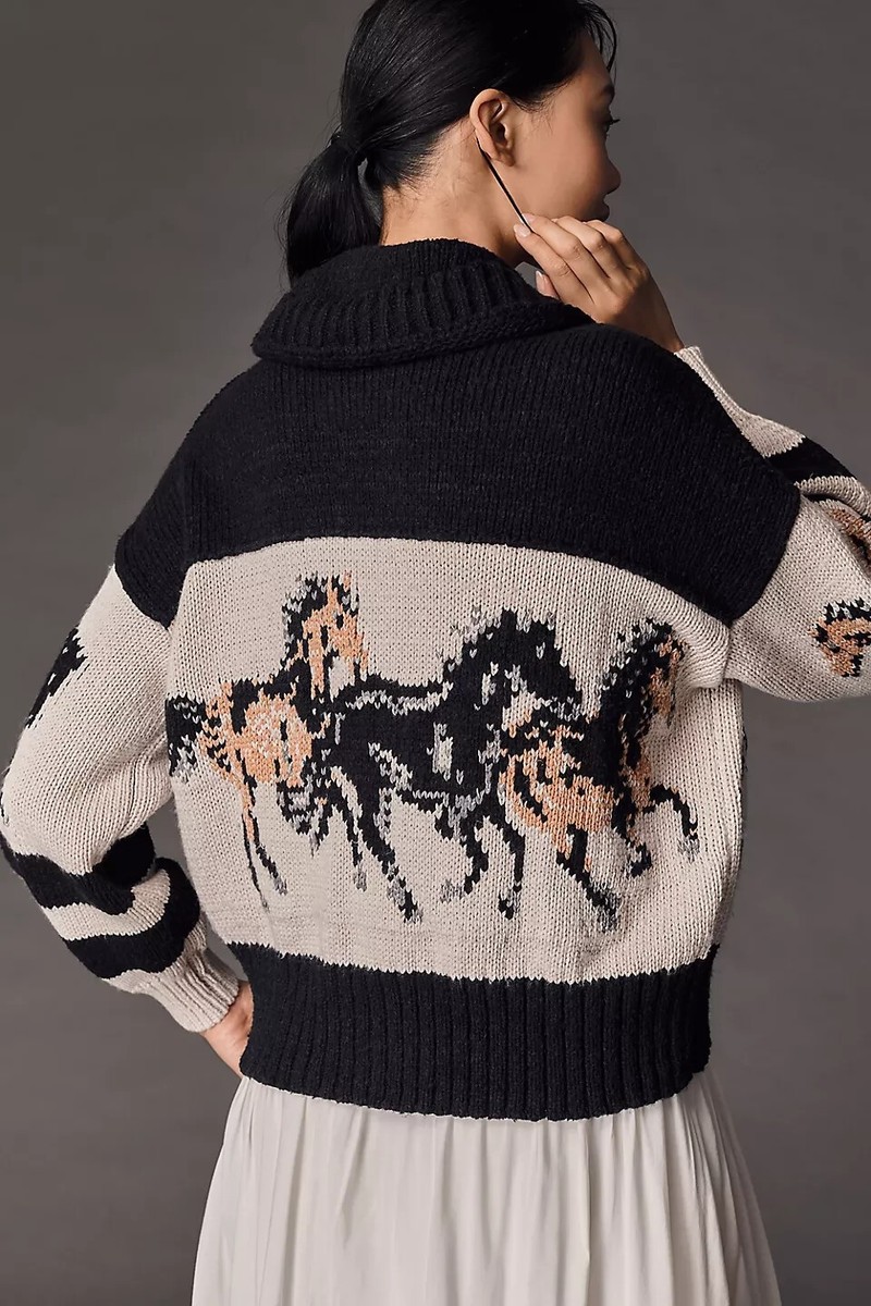 Anthropologie Pilcro Horse Graphic Cardigan Sweater Equestrian