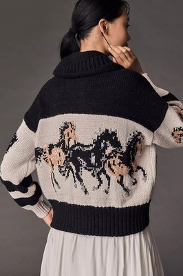 Anthropologie Pilcro Horse Graphic Cardigan Sweater Equestrian