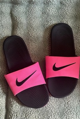 Nike Kawa Slide Women Slides Pink/Black Logo Slip On US 11