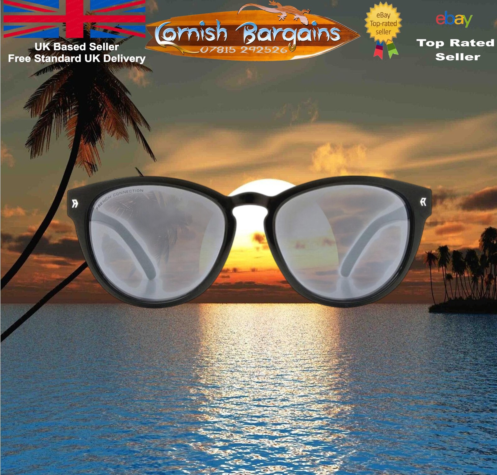 French Connection  FCU764 SHINY BLACK/SOLID SMOKE WITH SILVER FLASH  Sunglasses
