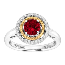 Finecraft Gemstone Double Halo Ring with Diamonds in Sterling Silver & 14K Gold