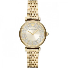 EMPORIO ARMANI Ladies Mia 32mm Stone Set Gold Plated Bracelet Watch AR11608