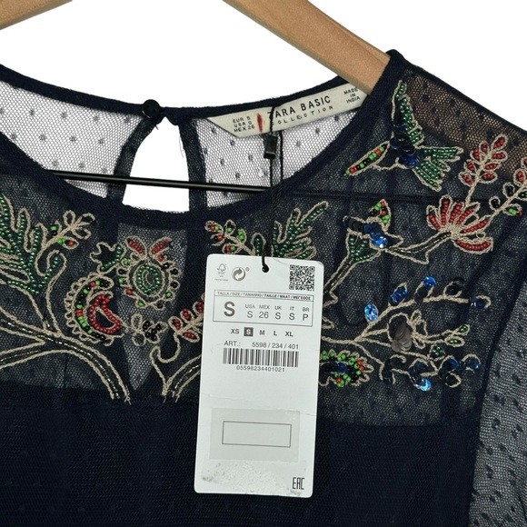 Zara Embroidered Beaded Tulle Overlay Dress Small Navy Blue Swiss Dot Romantic | eBay Zara Embroidered Beaded Tulle Overlay Dress Small Navy Blue Swiss Dot Romantic | eBay