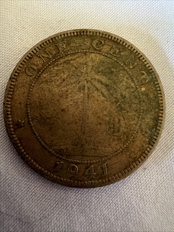 1941 One Cent Liberian Elephant Coin Good Condition