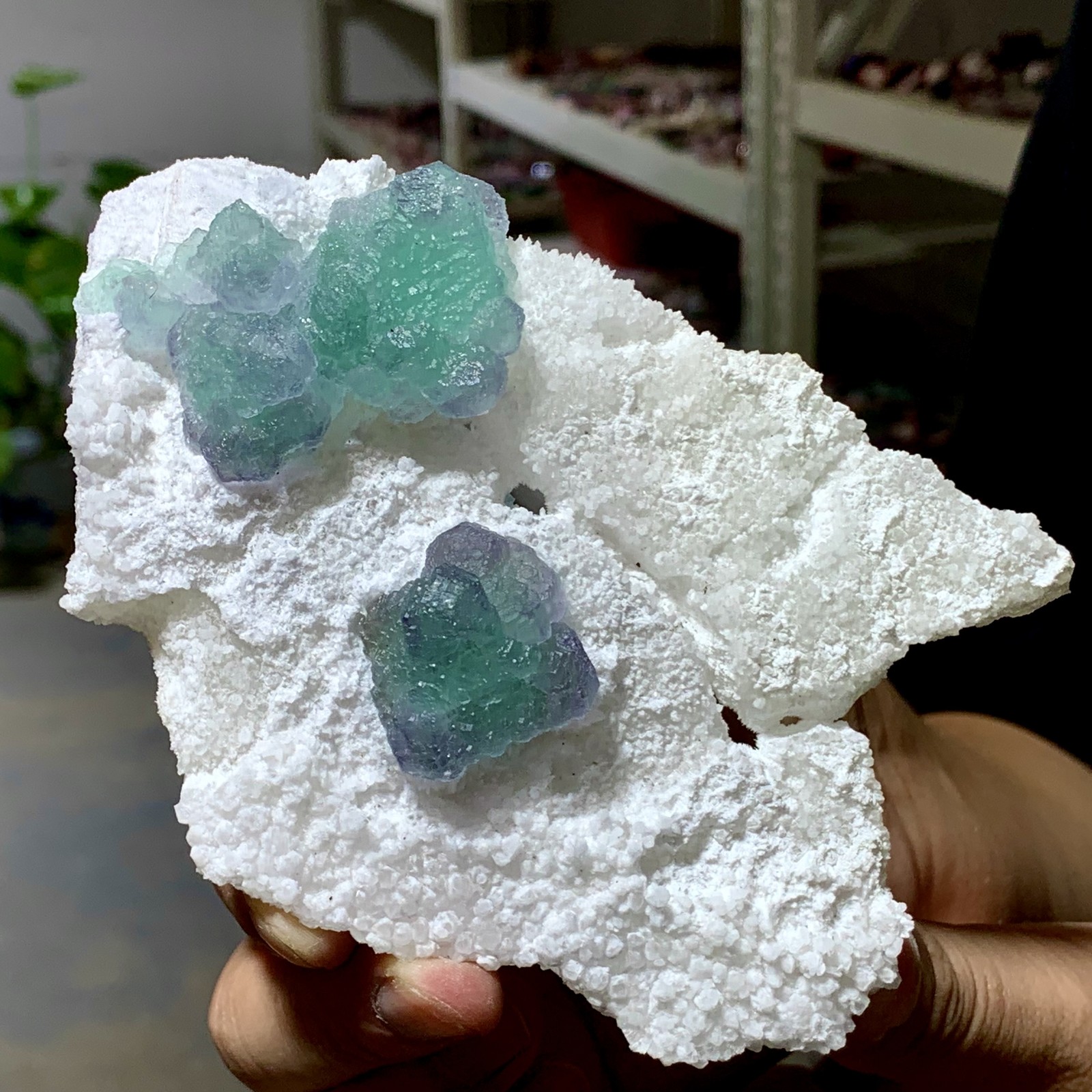 Rare 215G Green Purple Cubic Fluorite Crystal Specimen from Zhejiang China
