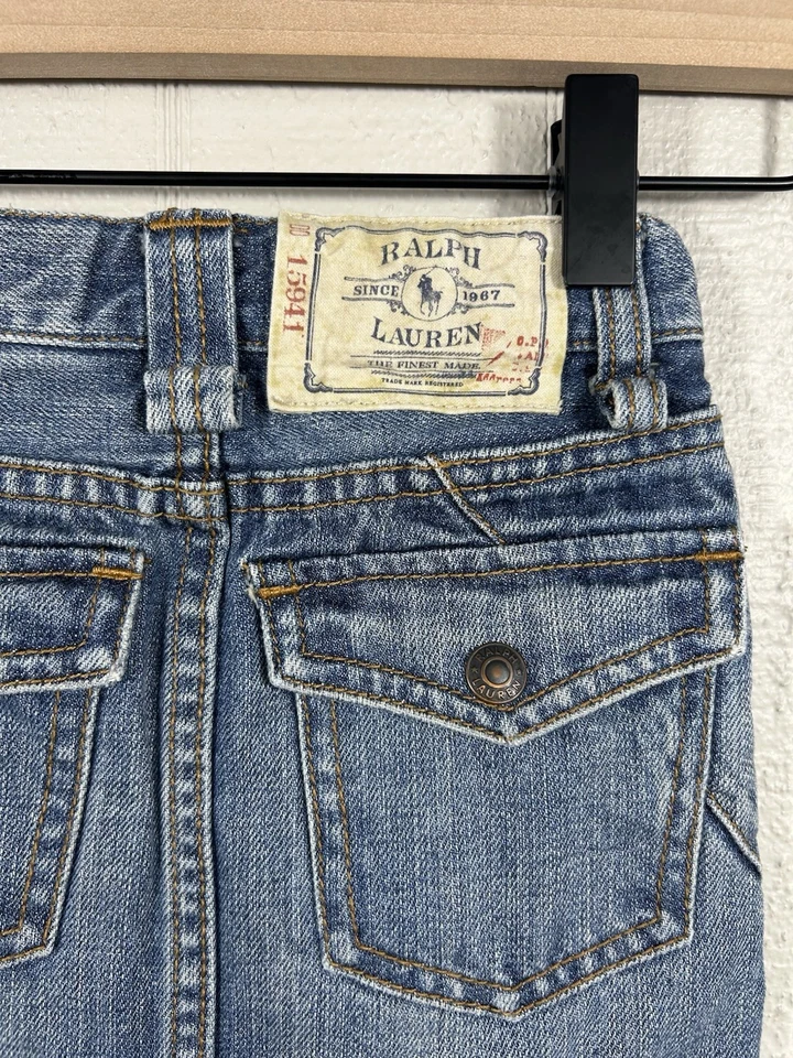 Falda vaquera Y2K Label Ralph Lauren para niñas talla 4/4T diseño bolsillo delantero solapa trasera Foto 3 de 4