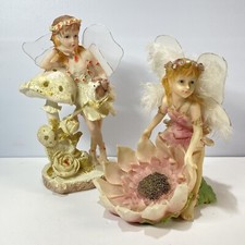 FLOWER FARIES Pair Resin 8.5" Figured Nature Sprits Gossamer & Feather Wings