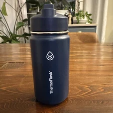 Kids Dark Blue Thermo Flask 14 Oz Blue With Straw