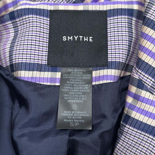 Smythe Plaid Padded Blazer Purple White Blue Tan 1 Btn Jacket Womens Small - Picture 10 of 11
