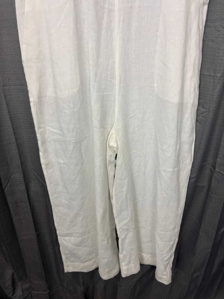 Nuevo con etiquetas Mono Boden 100 % lino pierna ancha para mujer 14R blanco Boho Vacation Resort Foto 4 de 4