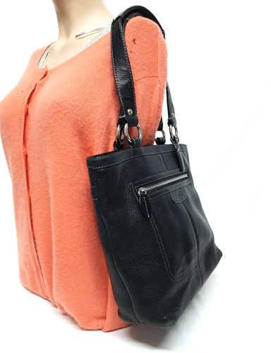 COACH PENELOPE BLACK PEBBLED LEATHER TOTE SHOULDER HANDBAG F14683 - Picture 2 of 15