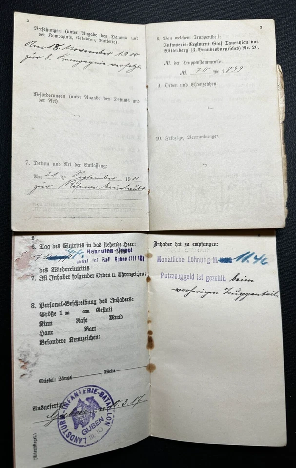 Original WWI German Army Soldbuch & Military Pass KRAHL Wounded Poland Bzura 191 - Image 3 of 4