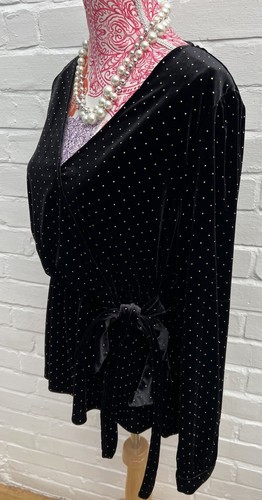 New M&S Collection Black Velvet Faux Wrap Top Blouse UK 14 Gold Detail Shirt - Picture 2 of 9