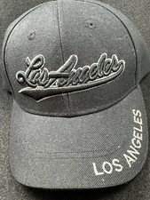 LOS ANGELES BLACK CAP w/ VERY NICE EMBROIDERY 100 POLYESTER JUNIOR ADJUSTABLE