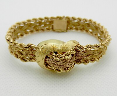 Vintage Solid 14k Gold Belt Bracelet with Hidden Watch Navarre