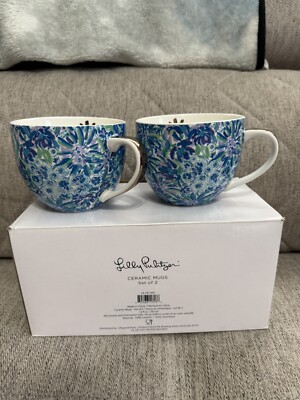 Lilly Pulitzer Ceramic Coffee Tea Cup Mug Tiger Lily Floral Set Of 2