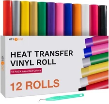 HTVRONT HTV Heat Transfer Vinyl Bundle (12 Pack) - 12"x 5FT HTV Vinyl Rolls, ...