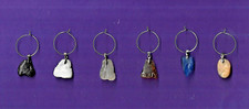 6 Nice UK NORTH SEA glass sea coal WINE CHARMS & Scottish stone Dunbar Scotland