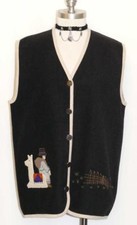 ITALY / BLACK WOOL Women EMBR Designer WINTER Dress Suit Jacket VEST / 10 12 M