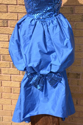 ALYCE DESIGNS Blue Sequin Dress Bubble Hem Pageant Prom Gown Vtg 80s Strapless S - Picture 3 of 7