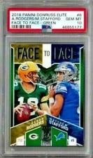 2018 Panini Donruss Elite Aaron Rodgers/ Stafford Face to Face Green PSA 10