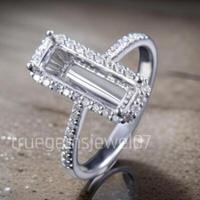 Emerald Cut 12x5 MM Semi Mount Ring Engagement Ring 925 Sterling Silver blanks
