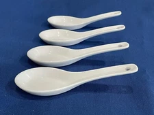 Pier 1 Imports S/4 Asian White Porcelain Egg Drop Soup Spoons China - NWT