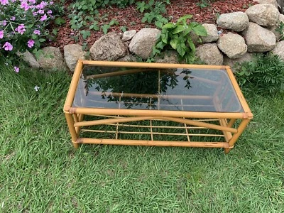 Cane Glass Coffee Table Natural Boho Coastal Side Cane Glass Coffee Table Natural