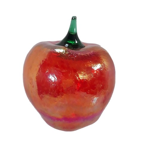Glass Eye Studio Handblown Vintage APPLE Paperweight Iridescent Red Teacher Gift - Picture 5 of 9
