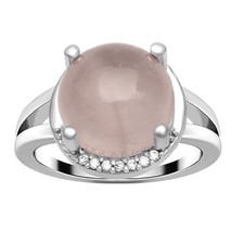 Solitaire With Accents Round 12X12 MM Rose Quartz 925 Sterling Silver Ring