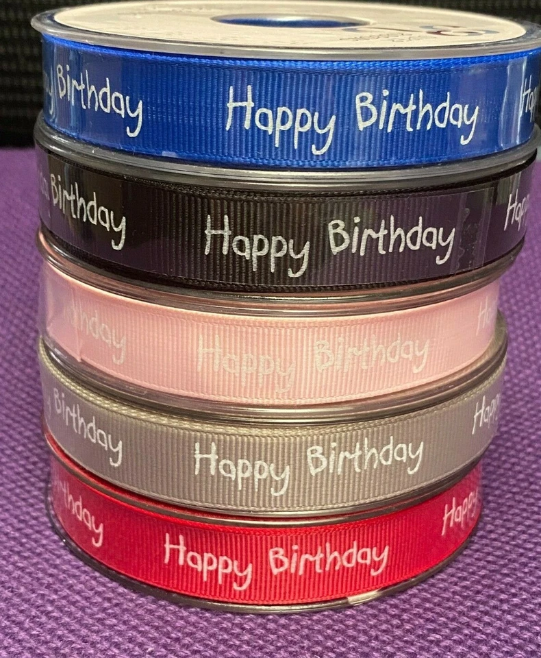 SUPER RIBBONS Happy Birthday Grosgrain Ribbon -15mm ,5 meters/20 meters - Sewing,Craft,Cakes
