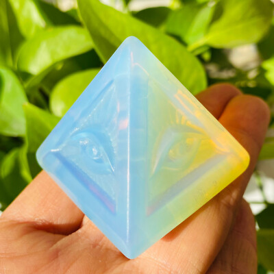 TOP 1PC Natural opal Eye Pyramid Carved Quartz Crystal Point Tower Healing