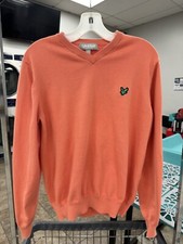 LYLE  SCOTT Mens V-Neck Jumper Sweater Medium Orange Cotton AL05