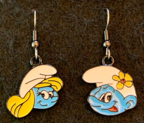 SMURFETTE and SMURF Mixed Earrings Stainless New Cartoon 80s Blue People (B)