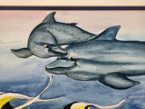 VTG Original Watercolor by Lisa Rasmussen, Tropical Fish, Dolphins, Sea Turtle - 第 7/16 張圖片