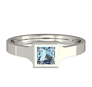 Anello In Oro Bianco 18 Kt Di Forma Quadrata Con Acqua Marina E Diamanti