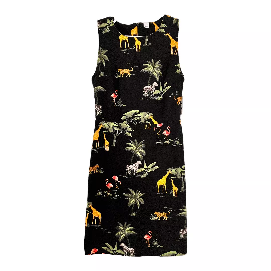 Old Navy safari Sleeveless Dress Flamingo Giraffe Cheetah Size Small NWT