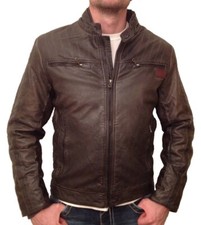 Poolman Herren PU Lederjacke S Bikerjacke graubraun