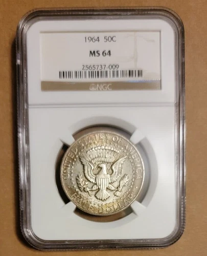 1964 P Kennedy Half Dollar NGC MS 64 Gem  toning 90% silver 50 cent 50C