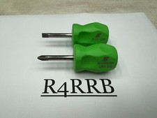 Snap-on Tools Usa New 2pc Green Hard Handle Stubby Screwdriver Lot Set