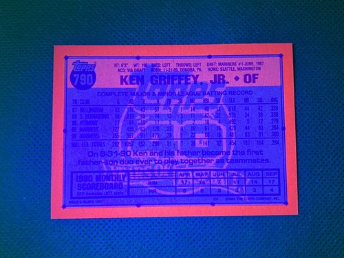 1991 Topps #790 Ken Griffey Jr. GLOW BACK Seattle Mariners - Picture 2 of 2