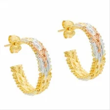 18K Gold over 925 Silver Tri Color Gold Half-Hoop Earrings