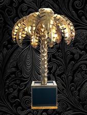 LAMPE PALMIER EN METAL DORÉ AVEC SOCLE EN PLAQUE DE