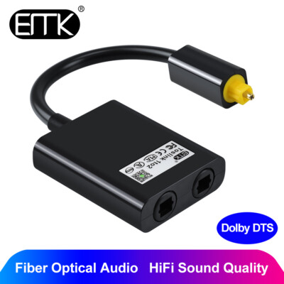 EMK Dual Port Toslink Digital Optic Adapter Splitter Fiber Audio Cable 1in 2out
