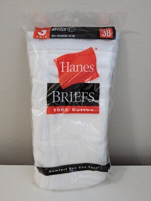Hanes briefs white underwear 3 pack preshrunk cotton 2000 Y2K mens size 38 NEW